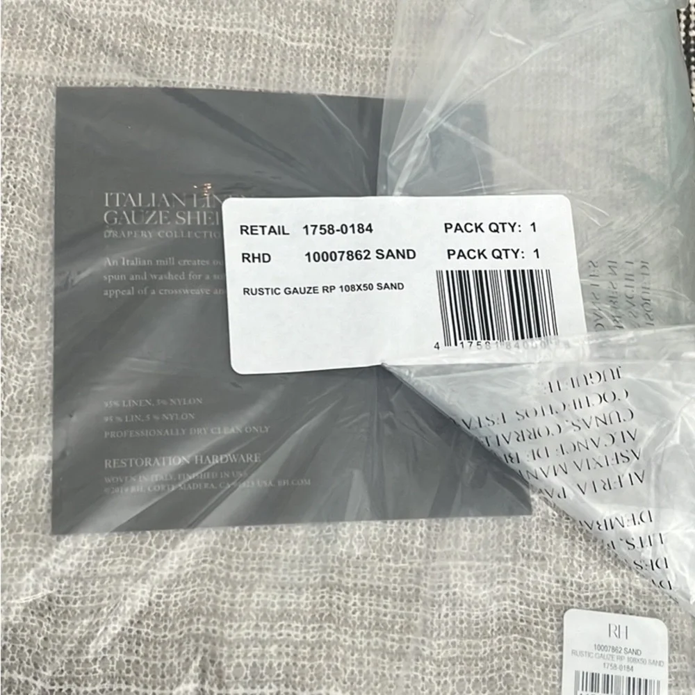 1 left! Restoration Hardware Italian linen gauze curtain panel. Sz 50X108